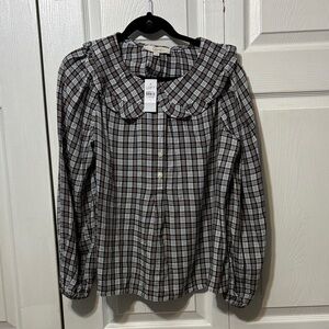 LOFT Black and White Plaid Blouse